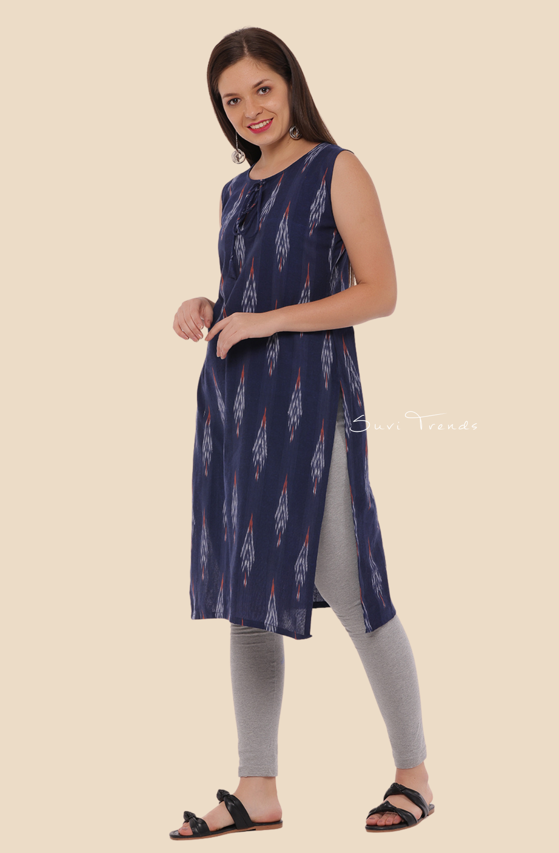 All Over Ikat Print Kurta with Tassels - Violet