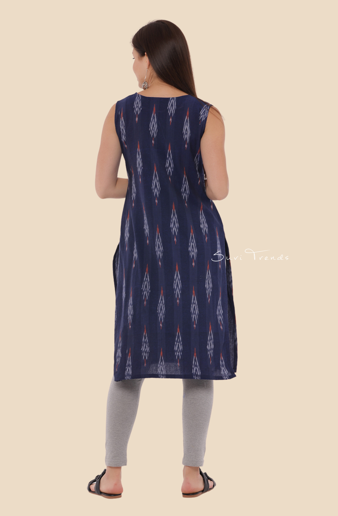 All Over Ikat Print Kurta with Tassels - Violet
