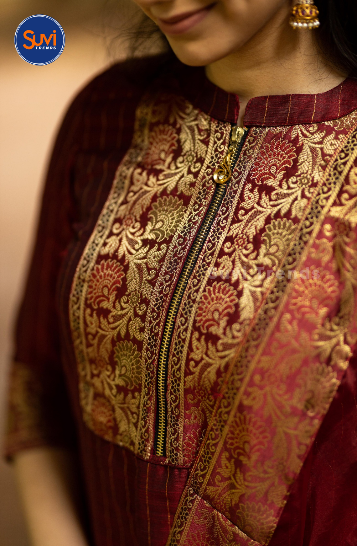 Maroon Chanderi Cotton Silk Kurti with Soft Organza Dupatta