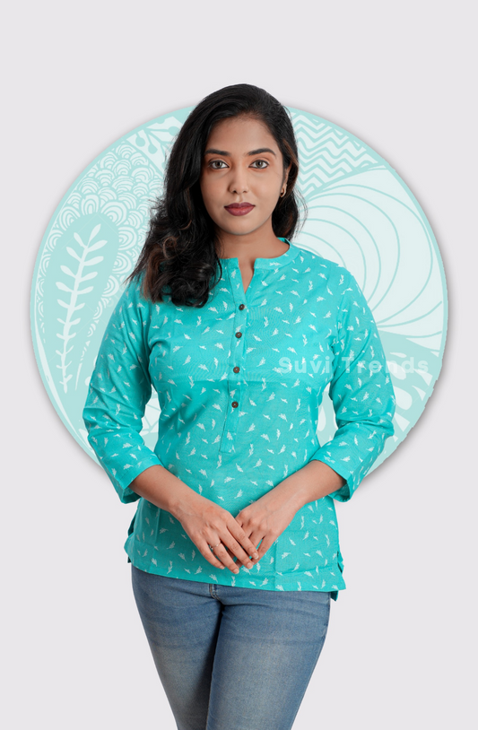Bright Torquoise Block Printed Top