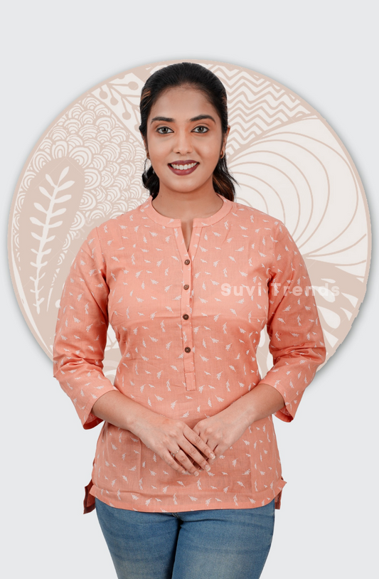 Peach Block Printed Top