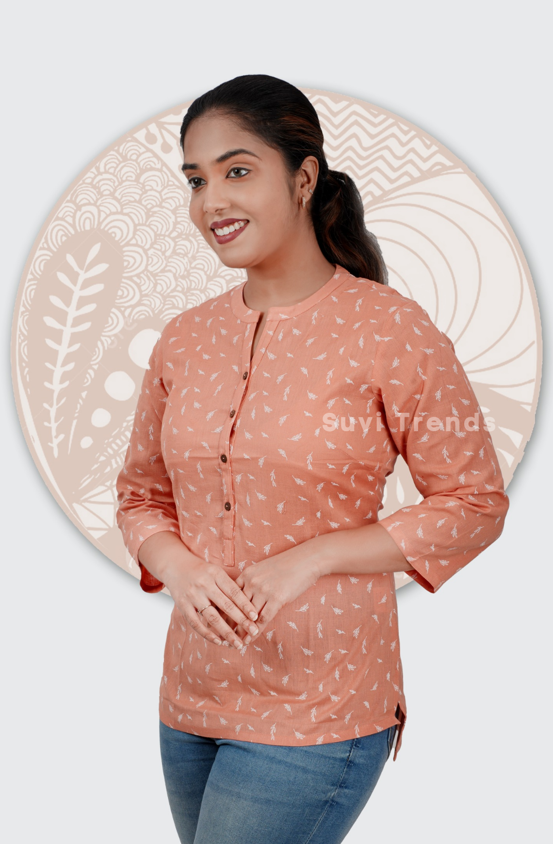 Peach Block Printed Top