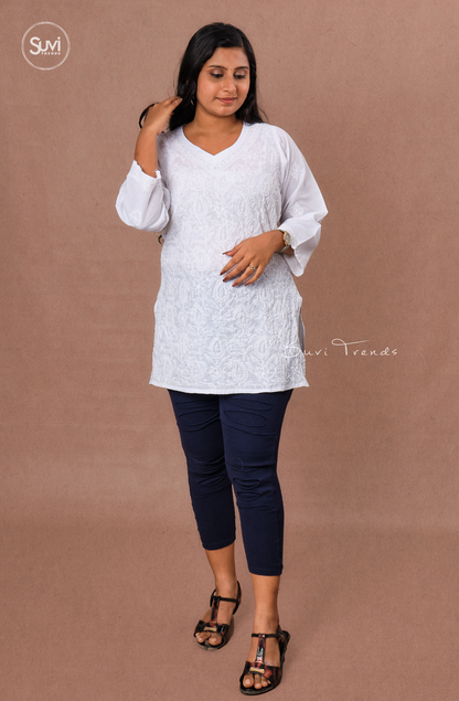 Lucknowi Hand Embroidered Chikankari Top - White