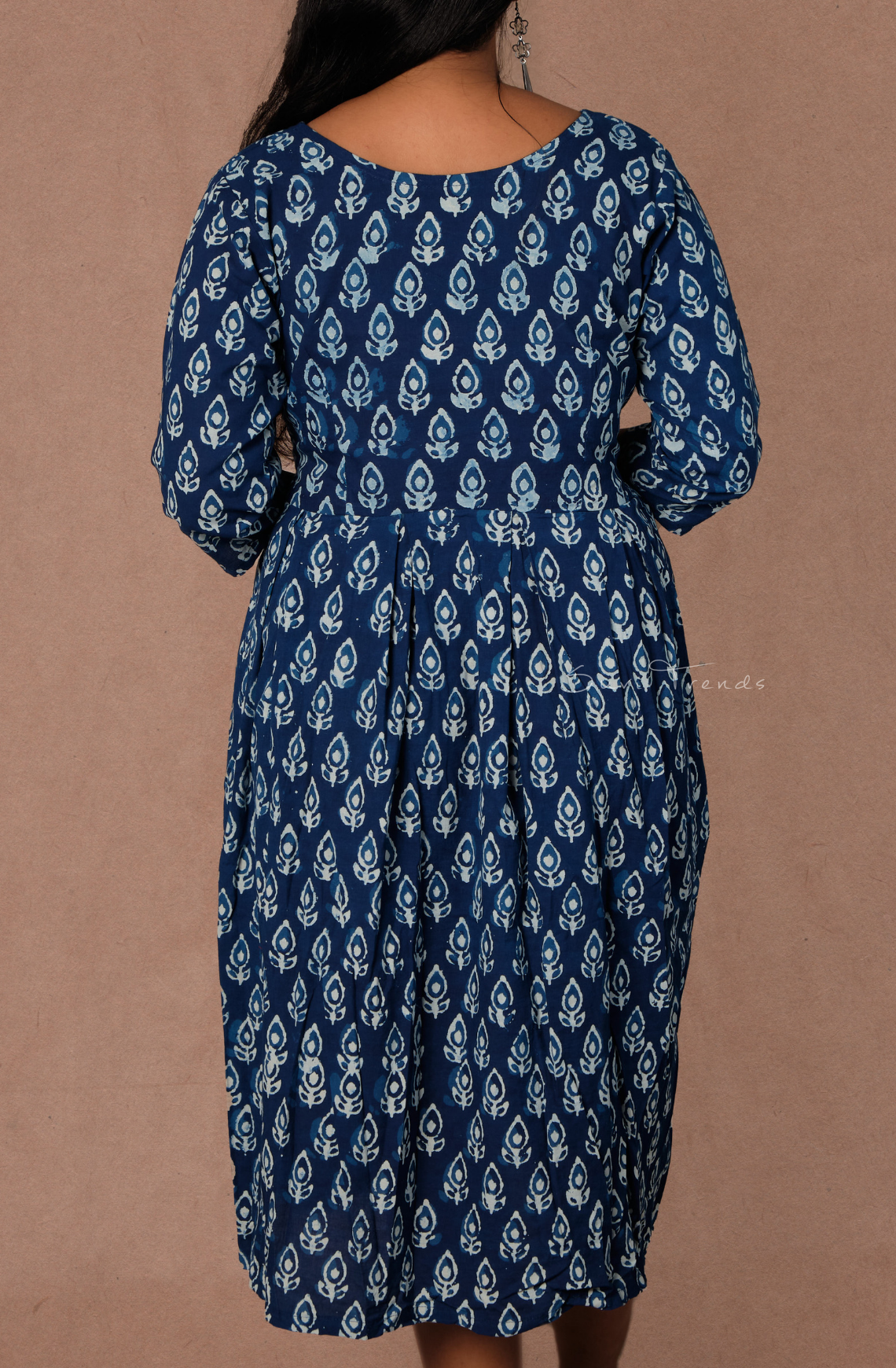 Plant Motif Printed Dress - Blue