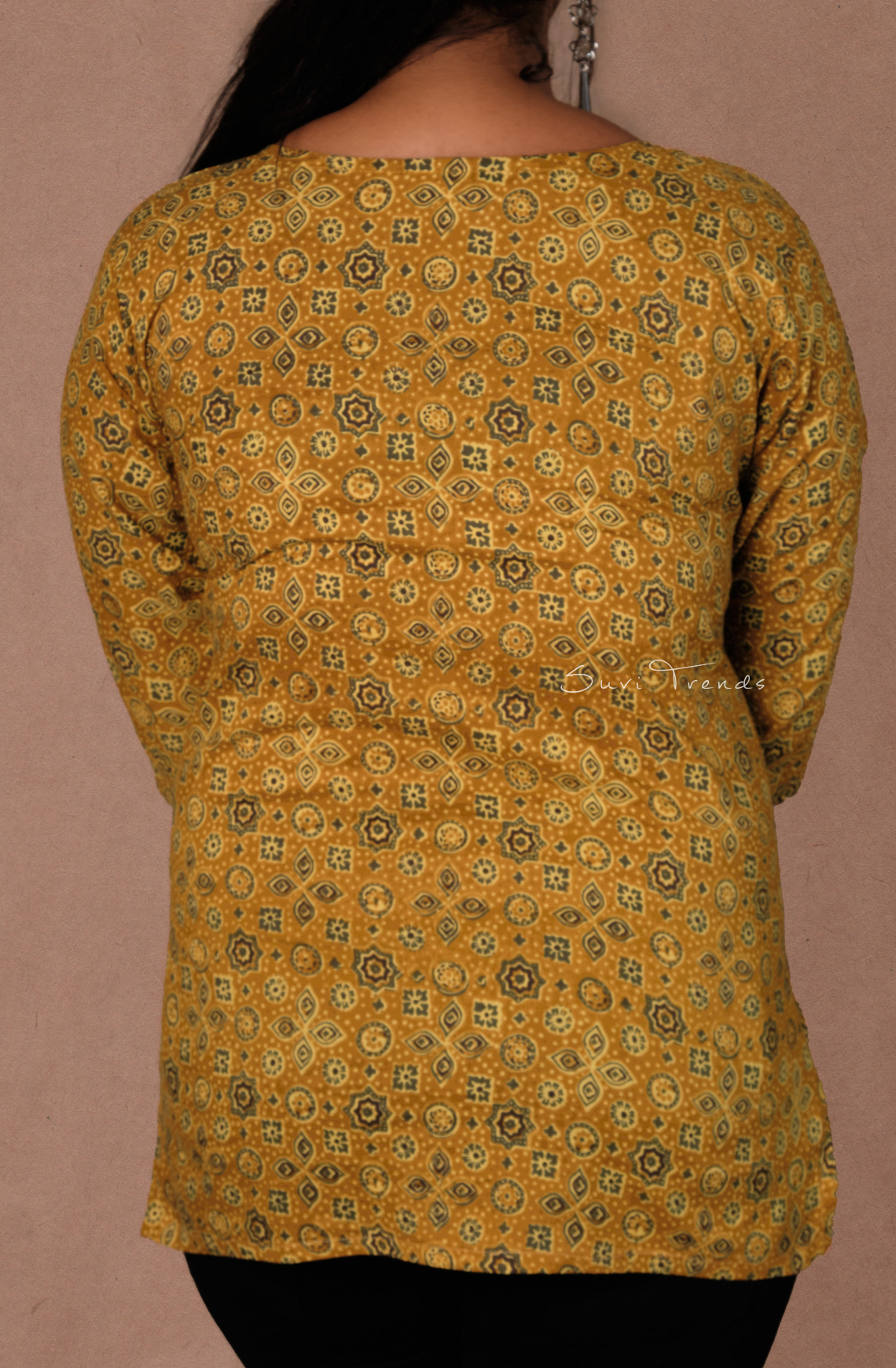 Ajrakh Printed Straight Kurti - Mustard