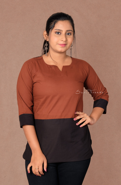 Solid Multi-Colour Straight Kurti - Brown & Black
