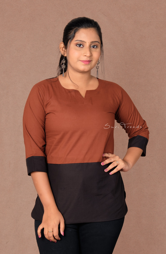 Solid Multi-Colour Straight Kurti - Brown & Black