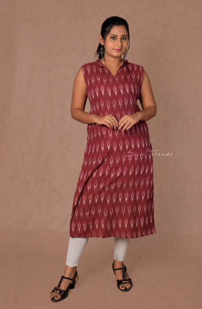 Ikat Straight Kurta - Maroon