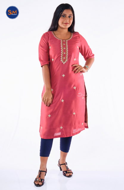 All Over Butta Embroidered Kurta - Red