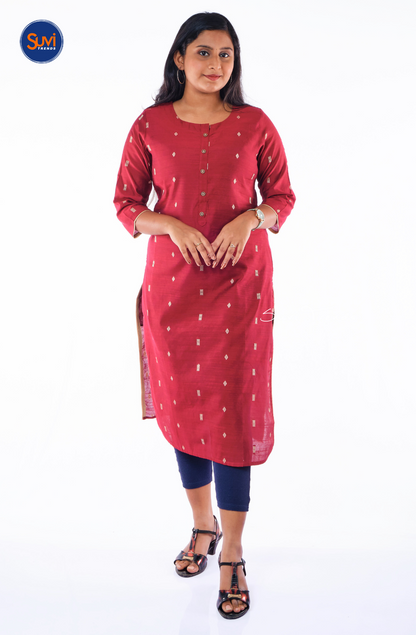 All Over Butta Embroidered Kurta - Maroon