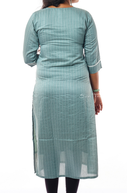 Contrast Floral Motif Embroidered Kurta with Embroidered Dupatta - Steal Blue