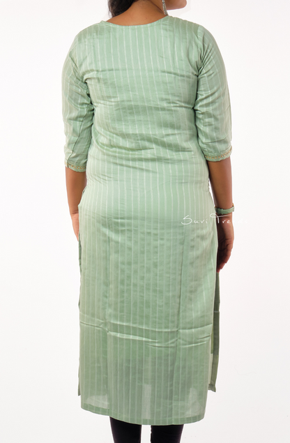 Contrast Floral Embroidered Kurta with Embroidered Dupatta - Olive Green