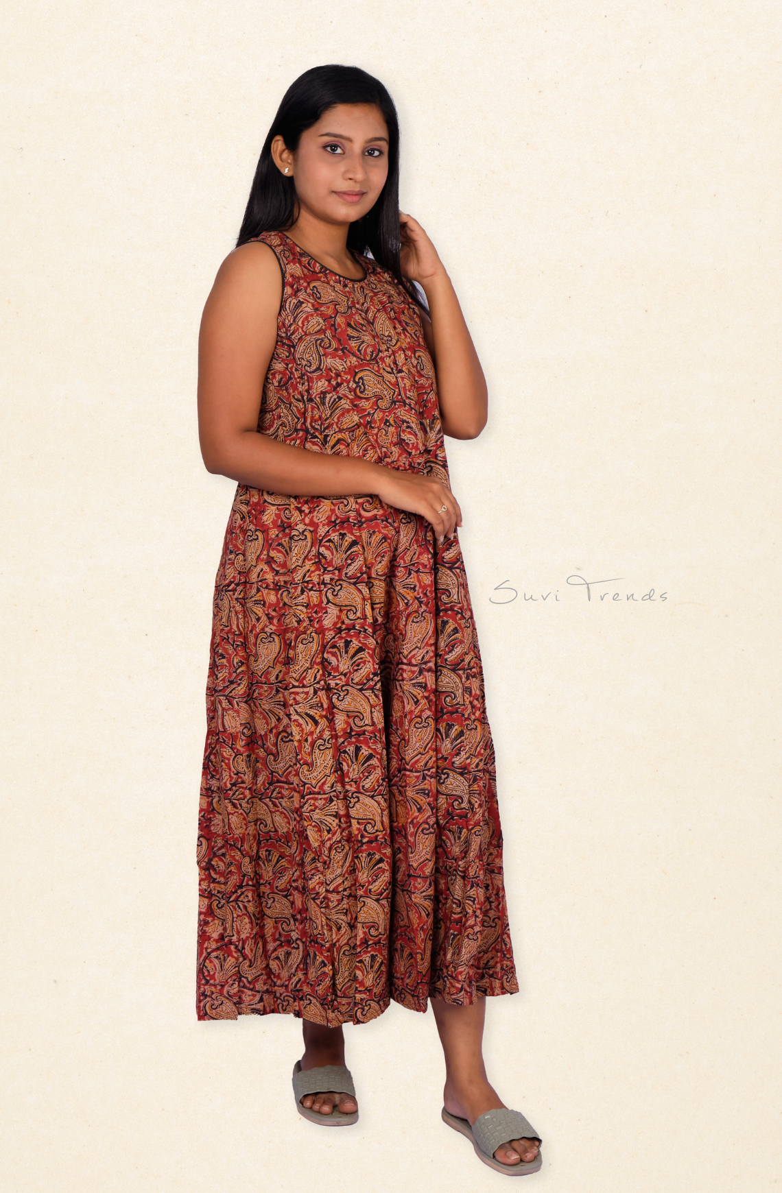 Kalamkari Handblock Printed Dress - Red