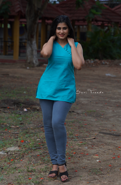 Solid Pintuck Sleeveless Top - Aqua