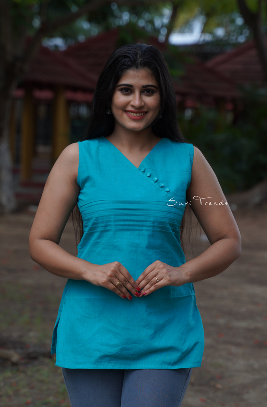 Solid Pintuck Sleeveless Top - Aqua
