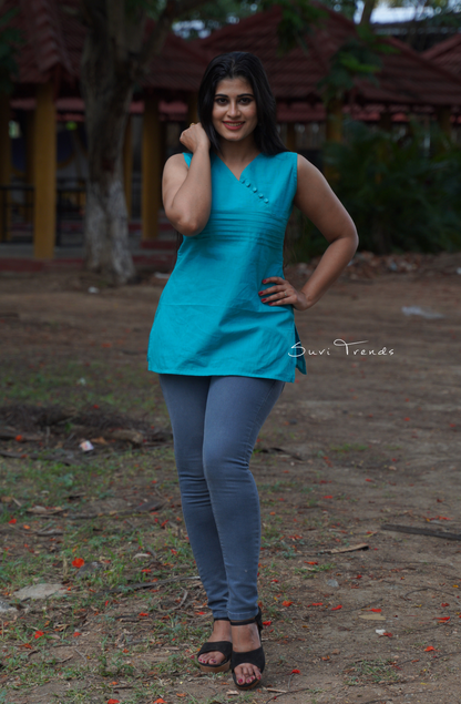 Solid Pintuck Sleeveless Top - Aqua