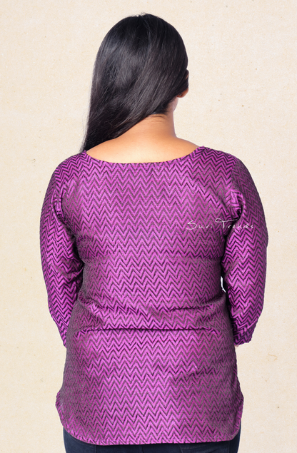 Chevron Printed High-Low Top - Purple