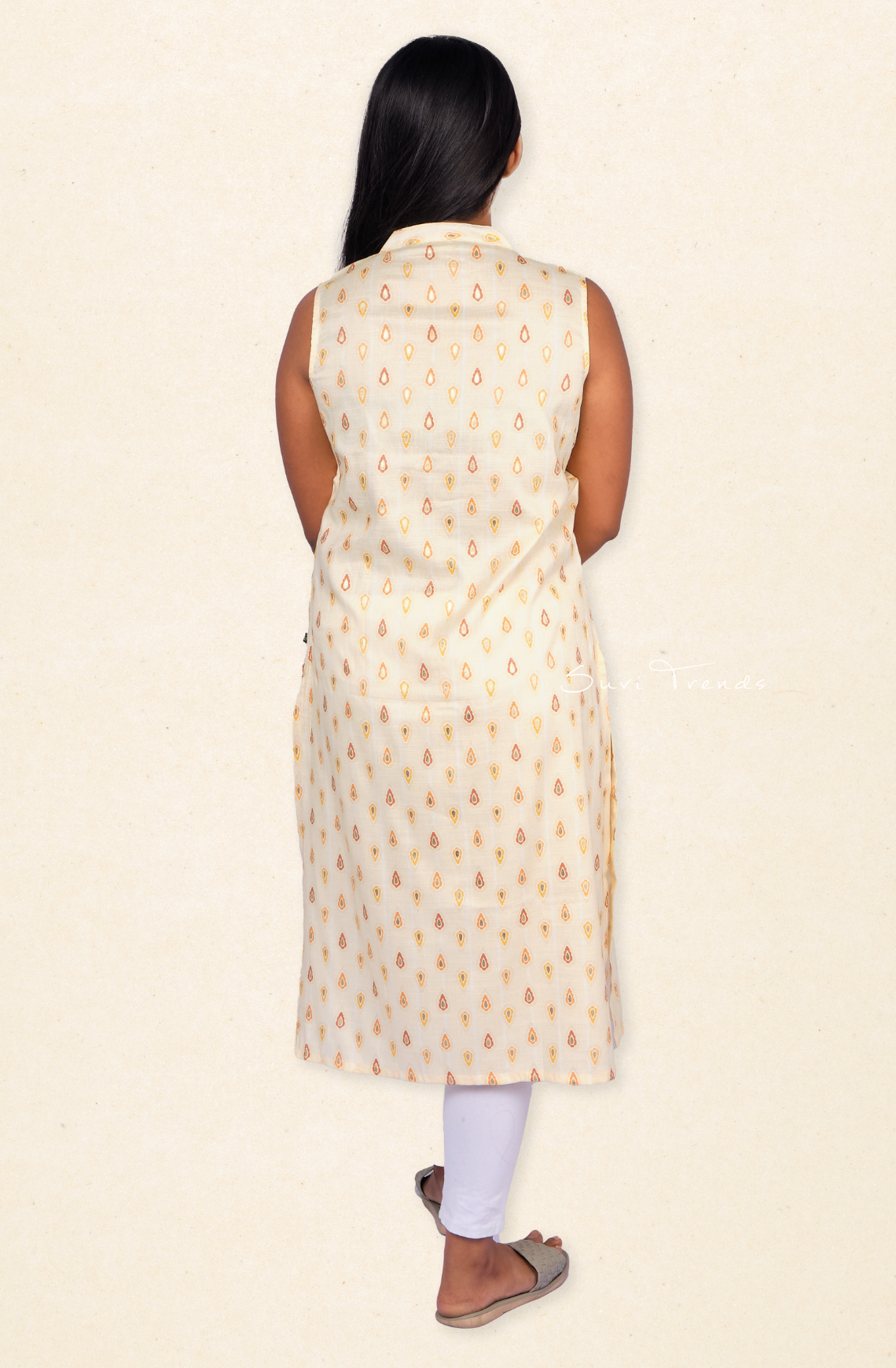 Raindrop Printed Straight Kurta - Cream