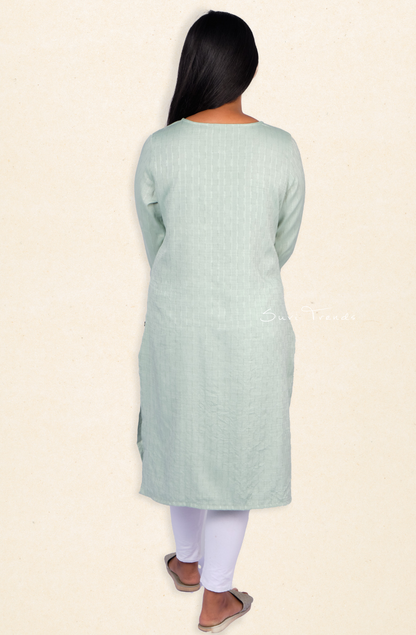 Dobby Weave Straight Kurta - Green