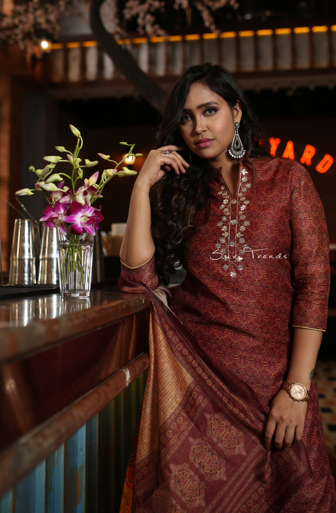 Handblock Printed Chanderi Silk Kurta Set - Maroon