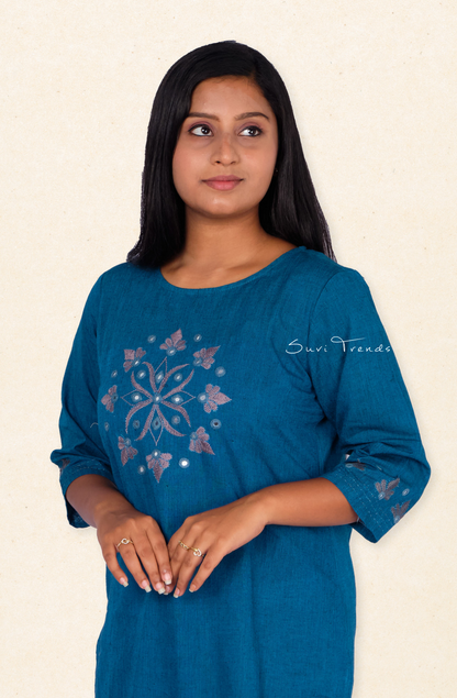 Hand Embroidered Straight Kurta - Blue
