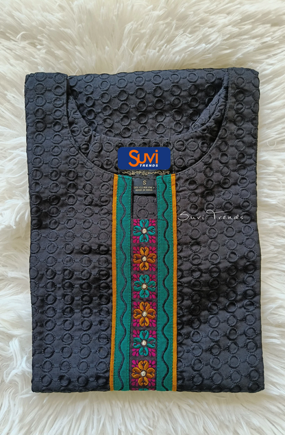Cotton Thread Embroidered Kurta - Black