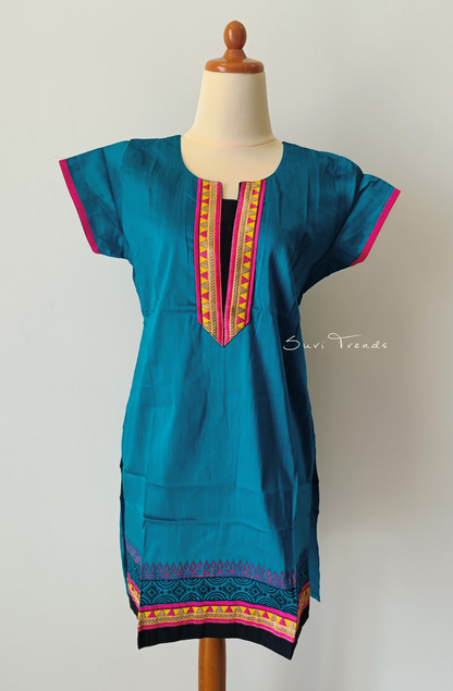 Hand Block Printed Straight Kurta - Turquoise