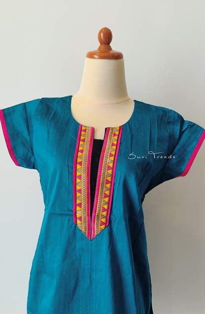 Hand Block Printed Straight Kurta - Turquoise