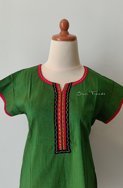 Hand Block Printed Straight Kurta - Green
