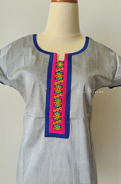 Hand Block Printed Straight Kurta - Grey