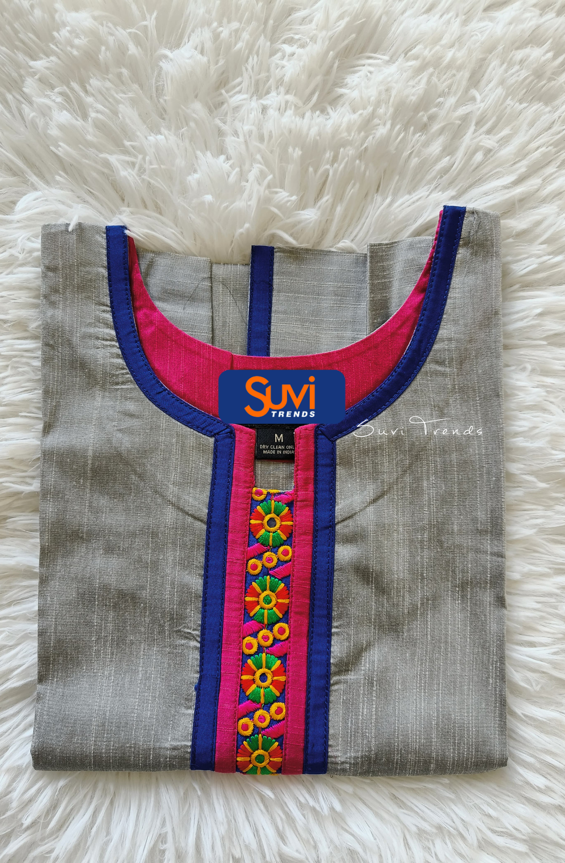 Hand Block Printed Straight Kurta - Grey