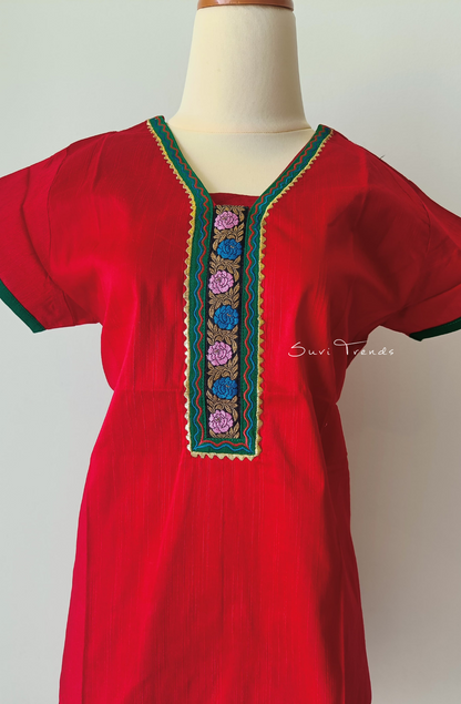 Hand Block Printed Straight Kurta - Red
