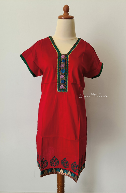 Hand Block Printed Straight Kurta - Red