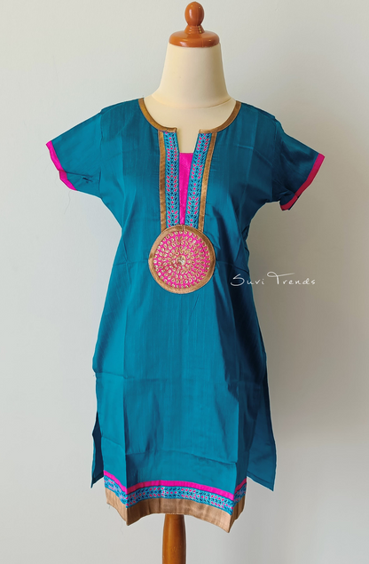 Straight Kurta with Mandala Detailing - Turquoise
