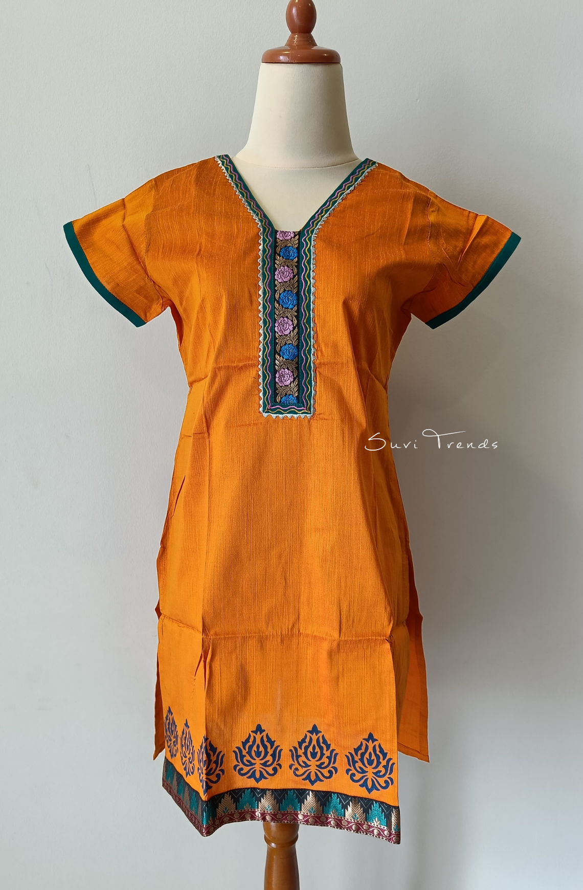 Handblock Printed Straight Kurta - Orange