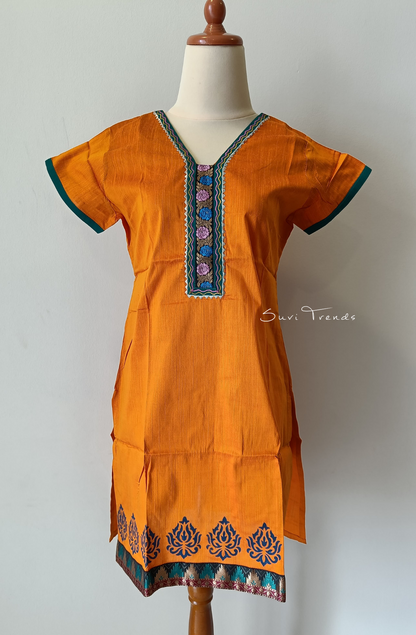 Handblock Printed Straight Kurta - Orange