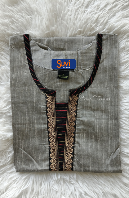 Solid Cotton Straight Kurta - Grey