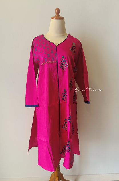 Floral Printed Straight Kurta - Pink
