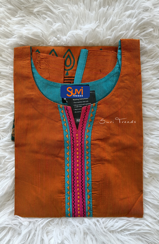 Hand Block Printed Straight Kurta - Orange
