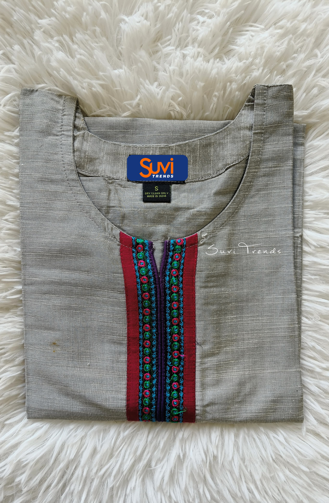 Solid Cotton Straight Kurta - Grey