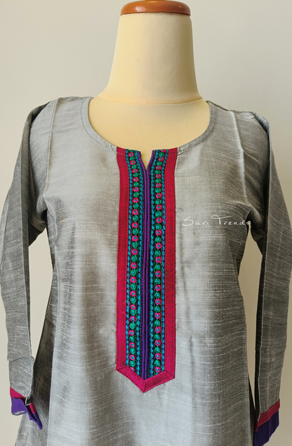 Solid Cotton Straight Kurta - Grey