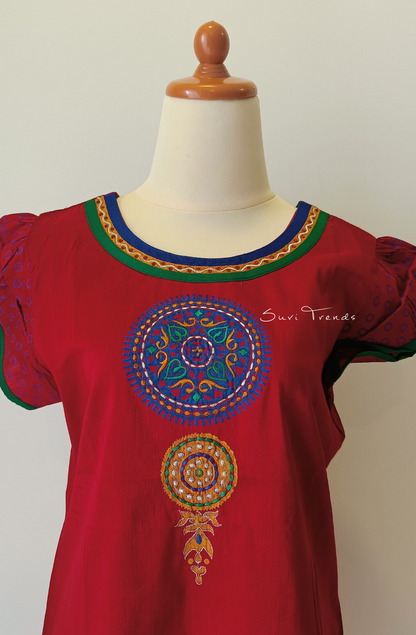 Mandala Embroidered Straight Kurta - Red