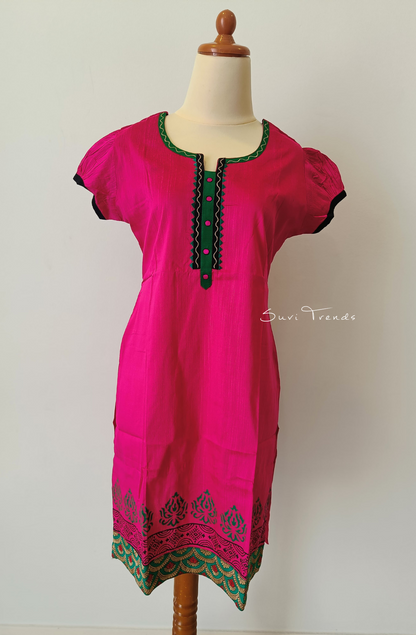 Handblock Printed Straight Kurta - Pink
