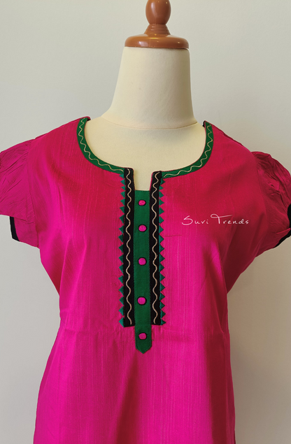 Handblock Printed Straight Kurta - Pink