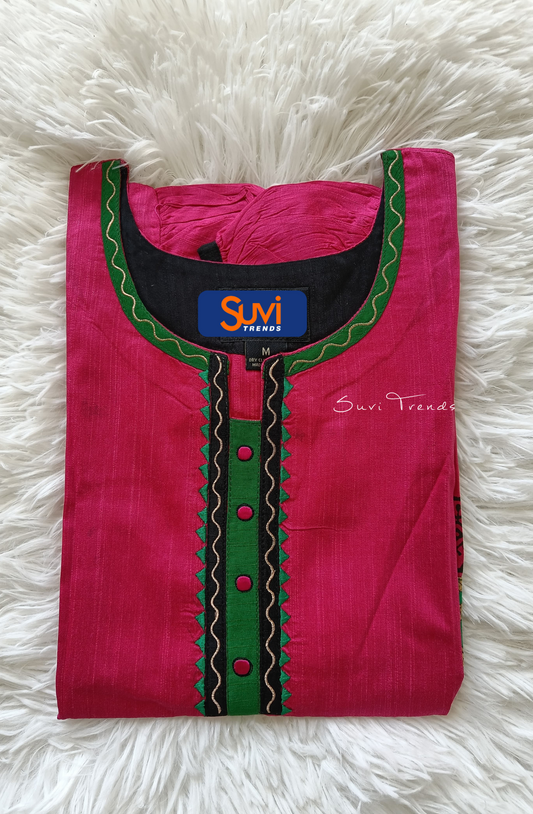 Handblock Printed Straight Kurta - Pink
