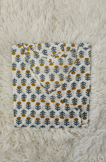 Floral Printed Angrakha Top - White