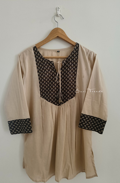 Yoke Printed Designer Top with Tassels - Off White