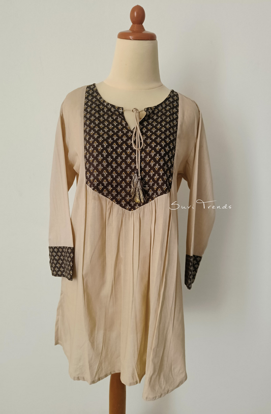 Yoke Printed Designer Top with Tassels - Off White