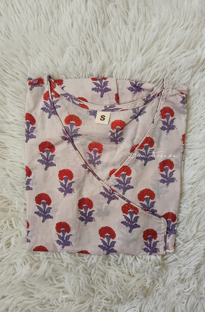 Floral Printed Angrakha Top - Off White