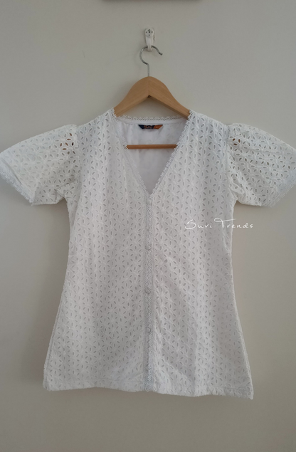 Hakoba Short Top with Lining - White